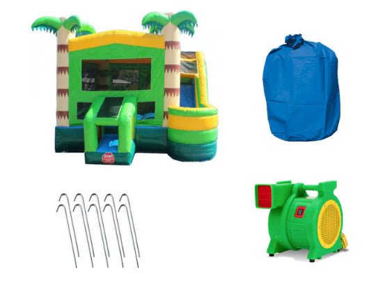 Moonwalk USA Inflatable Bouncers Palm Tree Castle 4-In-1 Commercial Bounce House Combo Wet n Dry C-143