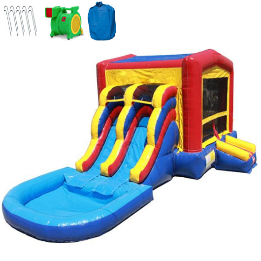Moonwalk USA Commercial Bounce House 2-Lane Classic Combo with Pool - Wet n Dry C-185