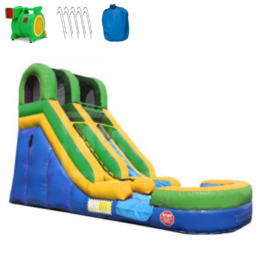 Moonwalk USA Inflatable Slide Green 15'H Commercial Inflatable Slide Wet n Dry W-211