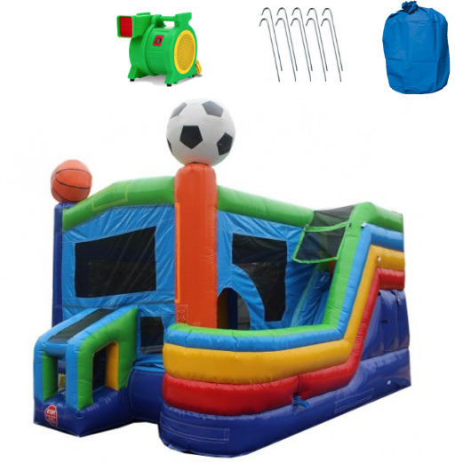 Moonwalk USA Commercial Bounce House 4-In-1 Sports Commercial Bounce House Combo Wet n Dry C-135