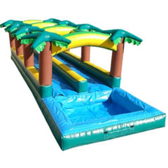 Slip N Slide - 37'L Happy Jump Dual Lane Hawaiian Slip N Slide With Pool - The Bounce House Store