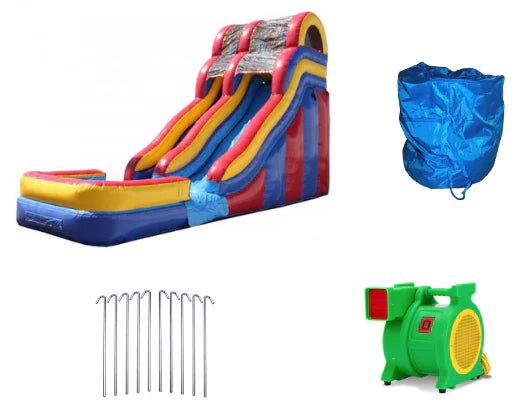 Moonwalk USA Inflatable Bouncers 18'H Double Dip Inflatable Slide Wet n Dry (Red n Blue) W-263