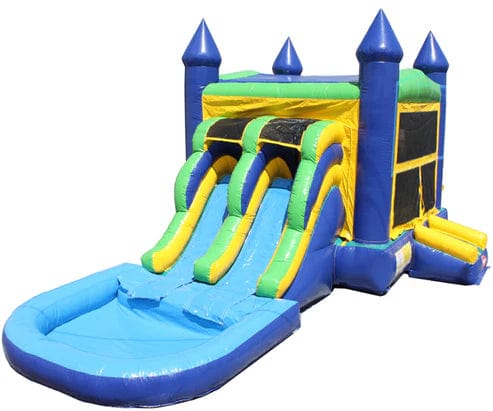 Moonwalk USA Inflatable Bouncers 2-Lane Green n Blue Combo Bouncer w/ Pool C-183