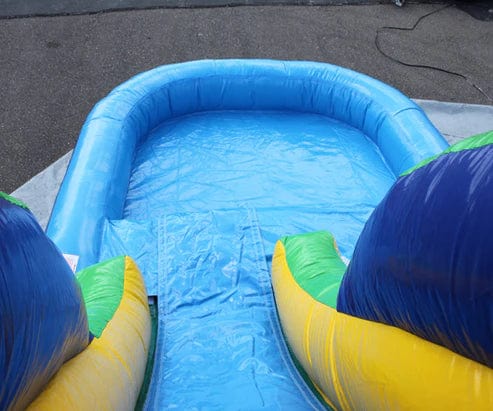 Moonwalk USA Inflatable Bouncers 2-Lane Green n Blue Combo Bouncer w/ Pool C-183