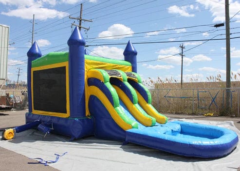 Moonwalk USA Inflatable Bouncers 2-Lane Green n Blue Combo Bouncer w/ Pool C-183