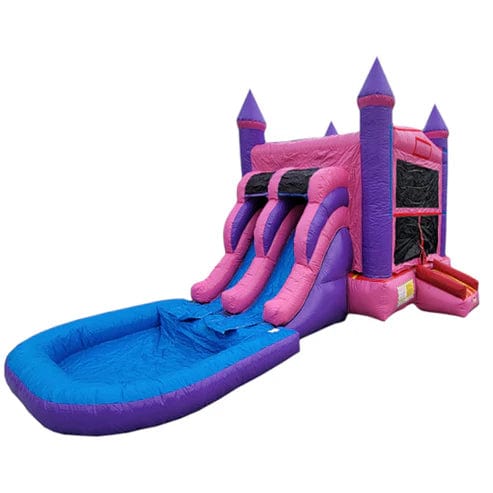 Moonwalk USA Inflatable Bouncers 2-Lane Pink Castle Combo Bouncer w/ Pool C-187