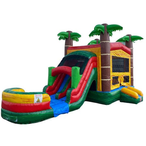 Moonwalk USA Inflatable Bouncers 2-Lane Palm Tree Combo Bouncer Wet n Dry C-288