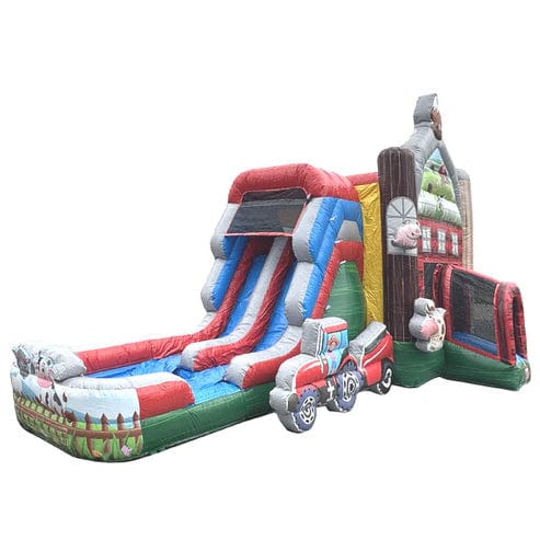 Moonwalk USA Inflatable Bouncers 2-Lane Farm Combo Bouncer Bouncer Wet n Dry C-294