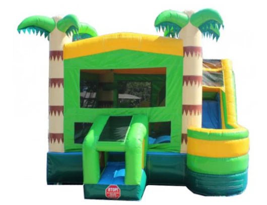 Moonwalk USA Inflatable Bouncers Palm Tree Castle 4-In-1 Commercial Bounce House Combo Wet n Dry C-143
