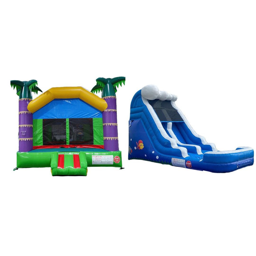 Eagle Bounce Residential Bounce House Palm Tree Bouncer / Ocean Slide Eagle Bounce Dura Lite Bouncer & Water Slide Package PKG-A