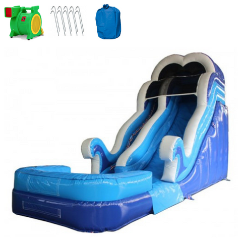 18'H Double Dip Commercial Inflatable Slide - Blue - The OUtdoor Play Store