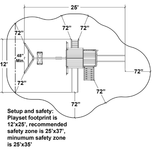Congo Safari Lookout and Climber Swing Set Minimum Space Requirement