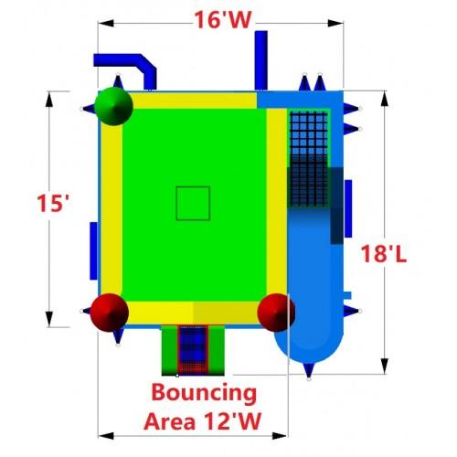 size and dimensions of the commercial bounce house combo wet/dry