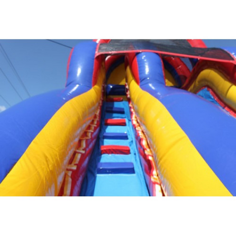 18'H Double Dip Inflatable Slide Wet and Dry - RBY - Stairs