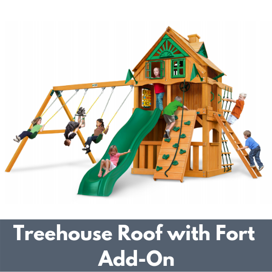 Gorilla Chateau Clubhouse Wooden Swing Set with Treehouse Roof and Fort Add On
