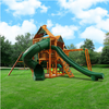 Image of Gorilla Playsets Empire Wooden Swing Set with Wood Roof outside