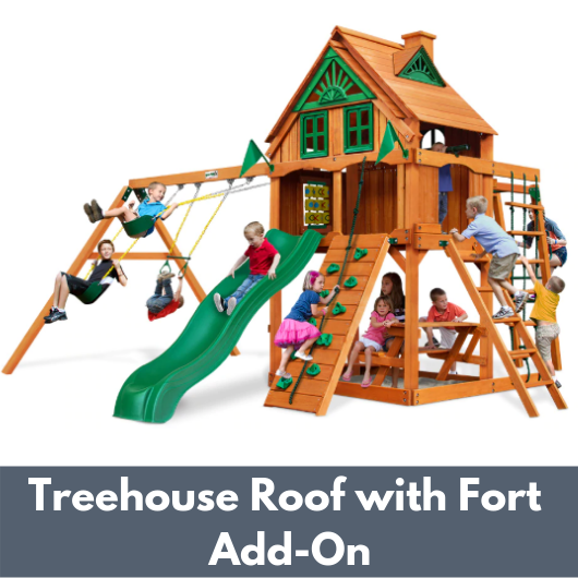 Gorilla Playsets Navigator Wooden Swing Set with Wood Treehouse Roof and Fort Add-On