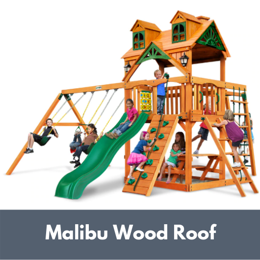 Gorilla Playsets Navigator Wooden Swing Set with Malibu Wood Roof