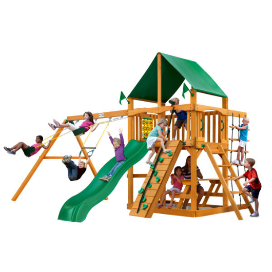 Gorilla Playsets Chateau Wooden Swing Set with Deluxe Green Vinyl Canopy