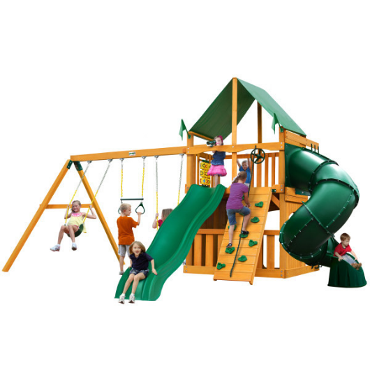 Gorilla Playsets Mountaineer Clubhouse Swing Set with Deluxe Green Vinyl Canopy