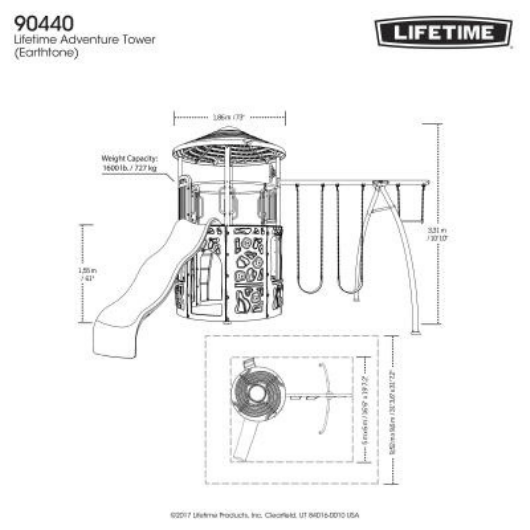 LIFETIME Adventure Tower Metal Swing Set Dimensions