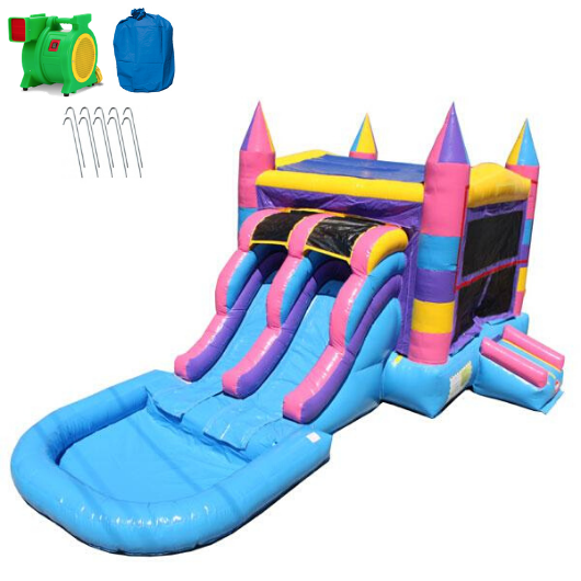 Multi Color Commercial Bounce House Combo with Pool wet n dry