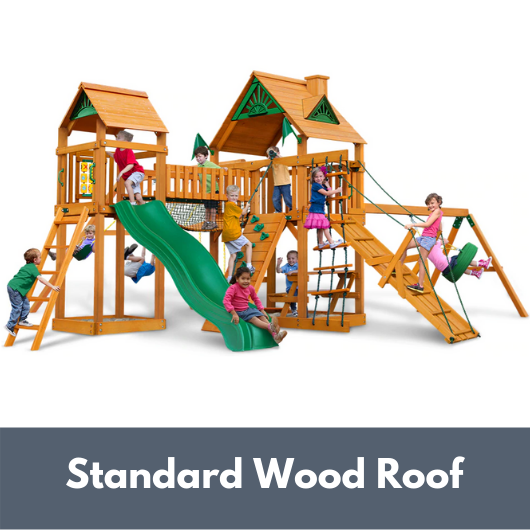 Gorilla Playsets Pioneer Peak Wooden Swing Set with Standard Wood Roof