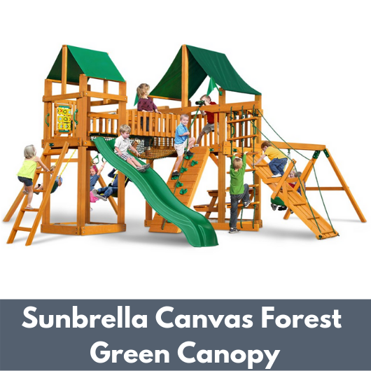 Gorilla Playsets Pioneer Peak Wooden Swing Set with Sunbrella Canvas Forest Green Canopy