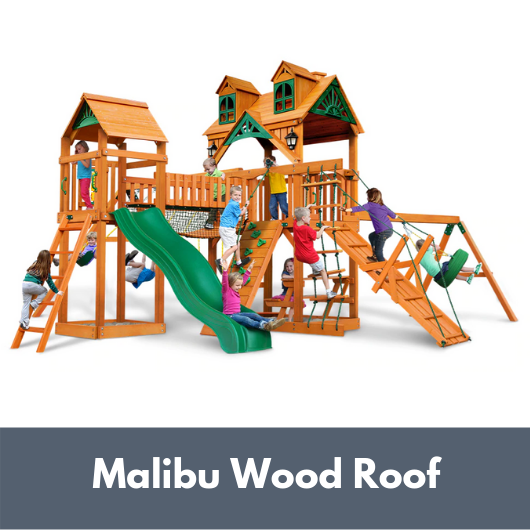 Gorilla Playsets Pioneer Peak Wooden Swing Set with Malibu Wood Roof