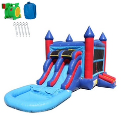 Red n Blue 2 Lane Commercial Combo Bounce House with pool