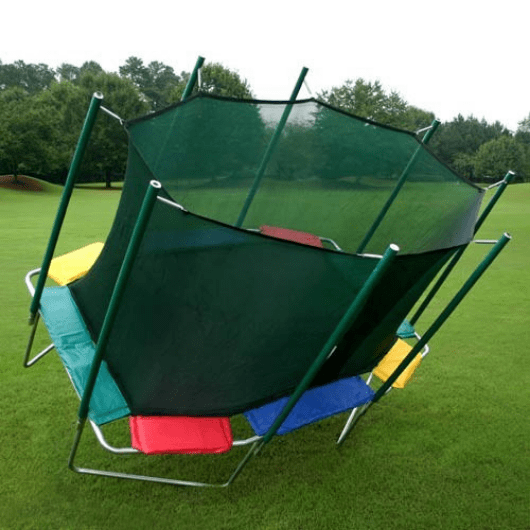 Side view of 9' x 14' Rectagon Magic Circle Trampoline with Safety Enclosure