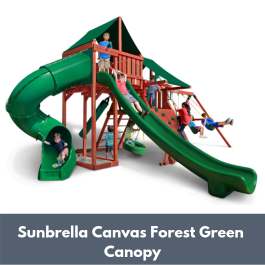 Gorilla Playsets Sun Climber Deluxe Wooden Swing Set with Sunbrella Canvas Forest Green Canopy