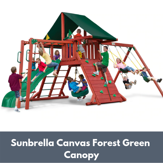 Gorilla Sun Climber Wooden Swing Set with Sunbrella Canvas Forest Green Canopy and Monkey Bars