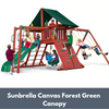 Image of Gorilla Sun Climber Wooden Swing Set with Sunbrella Canvas Forest Green Canopy and Monkey Bars