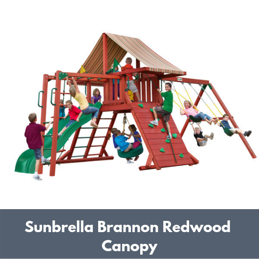 Gorilla Sun Climber Wooden Swing Set with Sunbrella Brannon Redwood Canopy and Monkey Bars