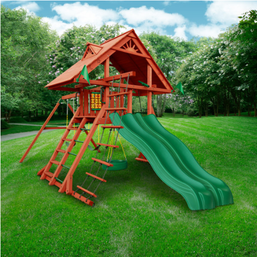 Gorilla Sun Palace Extreme Wooden Swing Set outside