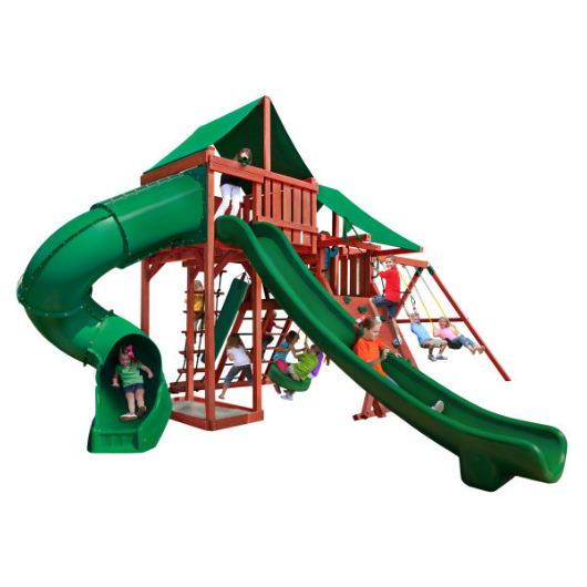 Gorilla Playsets Sun Valley Deluxe Wooden Swing Set with Deluxe Green Vinyl Canopy