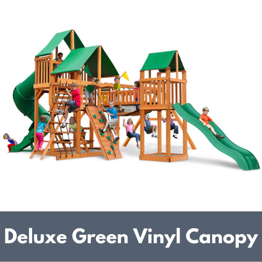 Gorilla Treasure Trove I Wooden Swing Set with Deluxe Green Vinyl Canopy
