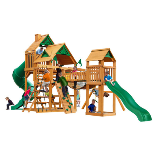 Gorilla Treasure Trove I Wooden Swing Set with Standard Wood Roof