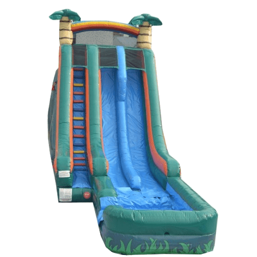 Inflatable Slide - 22'H Dual Lane Inflatable Palm Tree Slide With Pool - The Bounce House Store