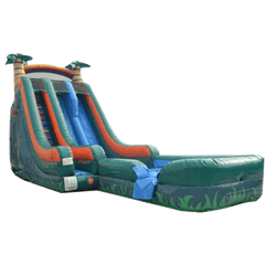 Inflatable Slide - 22'H Dual Lane Inflatable Palm Tree Slide With Pool - The Bounce House Store