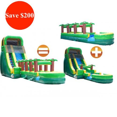 Moonwalk USA Commercial Bounce House (22'H Slide is a PREORDER) 22'H Palm Tree Screamer Slide + Slip N Slide Bundle W-625 (W-321 + W-161)