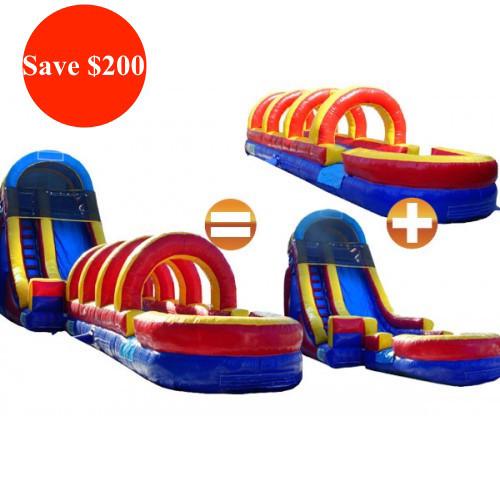 Moonwalk USA Commercial Bounce House 18'H Rainbow Commercial Slide + Slip N Slide Bundle W-628