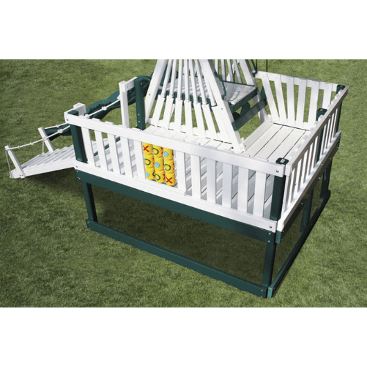 aerial view of the play deck and tic-tac-toe panel on the congo swing'n monkey 3 swing set
