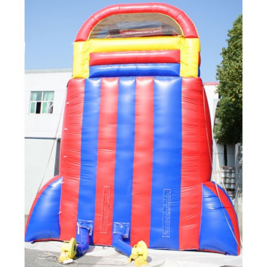 back of the screamer inflatable water slide with two blowers