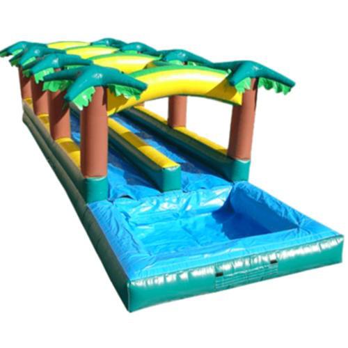 Slip N Slide - 37'L Happy Jump Dual Lane Hawaiian Slip N Slide With Pool - The Bounce House Store